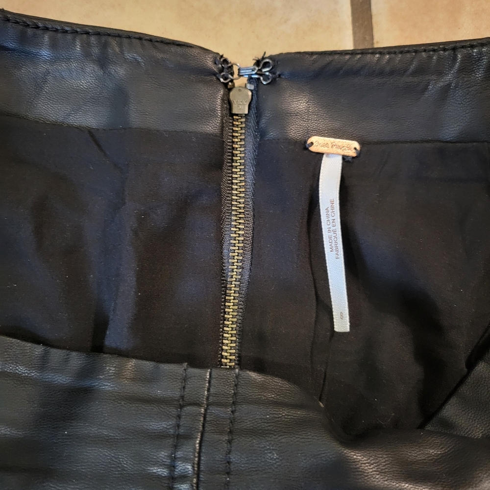 Free People  Black Faux Leather Mini Skirt - Picture 3 of 5